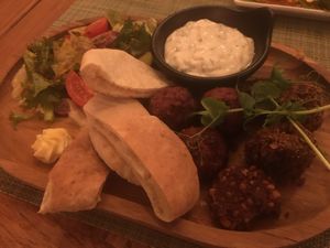 Moroccan falafels and tzatziki and flat bread at Green Loft in Northampton