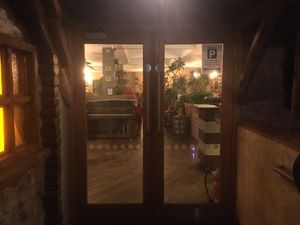 Just before you enter the vegan restaurant (above the carnivore restaurant (which is on the ground level) at Green Loft in Northampton