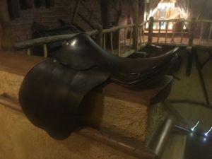 A saddle at the top of the stairs at Green Loft in Northampton