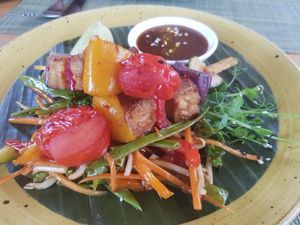 Teriyaki skewers and rustic Asian slaw at Green Loft in Northampton