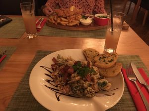 Pasta Alfredo and fish and chips at Green Loft in Northampton