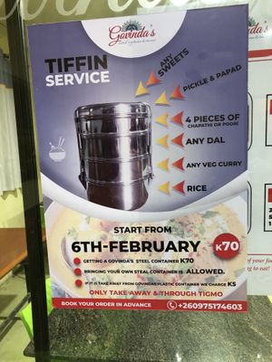 Tiffin Service! Zero Waste! Bring your own or buy one! ♻️♻️♻️  at Govinda's in Lusaka