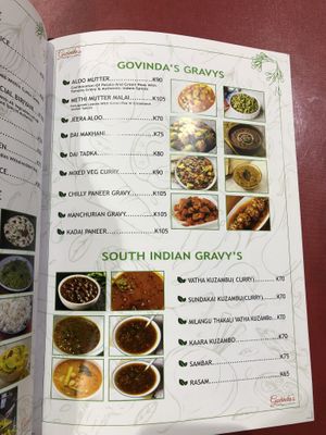 Example Menu: Govinda different gravys  at Govinda's in Lusaka