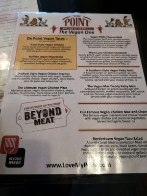 The vegan menu as of August 2019 at The Point Pub & Grill in Central Point