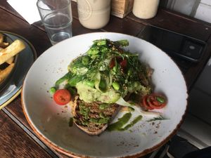 Smashed avo on toast   at The Mossy in Mossy Point