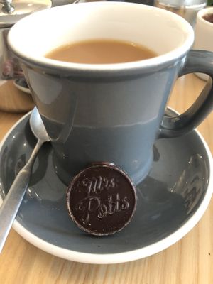 A good cuppa with a vegan friendly chocolate  at Mrs. Potts Chocolate House in Bristol