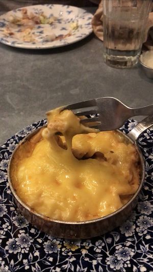 Mac and cheese with jalapeños and vegan chicken  at Absurd Bird in Bath