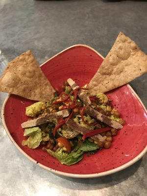 Sunshine salad bowl with vegan chicken  at Absurd Bird in Bath