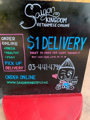 Delivery sign  at Saigon Kingdom - Hawthorne Drive in Queenstown