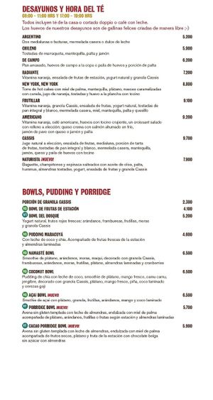 Menu8 at Café Cassis in Pucon