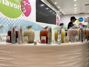 Sample juices from here! (One of these has cow’s milk) at Green Crush in Ontario