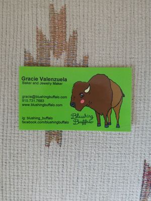 Business Card with Information. Follow on social media for updated vendor location. at Blushing Buffalo in El Paso
