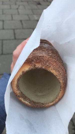 Dusted with cinnamon & vanilla sugar! at Lili & Rose Chimney Cakes Bakery in Krakow