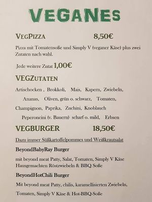 Vegan menu at Zum Ferdl in Hengersberg