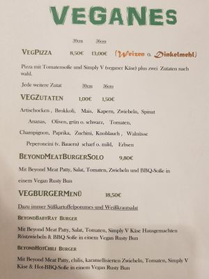 Momentane Vegane Menükarte at Zum Ferdl in Hengersberg