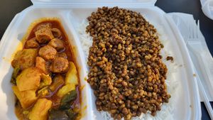 Mix Teller for 15chf. Tofu balls and curry potatoes at Lucky Take Away in Biel