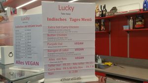 Daily menu always offers two vegan options plus starters. at Lucky Take Away in Biel