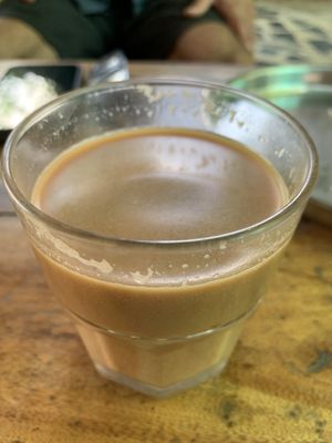 Delicious almond chai   at Da Mantra Cafe in Tiruvannamalai