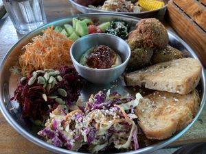 Falafel plate. So good  at Da Mantra Cafe in Tiruvannamalai
