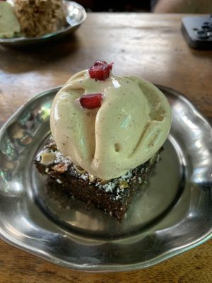 Peanut butter and chocolate brownie with coconut pistachio ice cream. The best    at Da Mantra Cafe in Tiruvannamalai