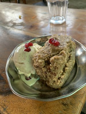 Banana chai bread with coconut chai ice cream. So good    at Da Mantra Cafe in Tiruvannamalai