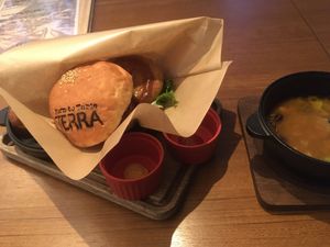 Vegan burger and vegan soup with Hokkaido beans at Terra in Sapporo