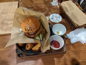 Healthy soy meat and vegetable hamburger at Terra in Sapporo