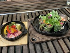 Pickles and fresh spring rolls  at Terra in Sapporo