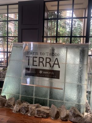 Sign inside the foyer of the hotel outside the restaurant at Terra in Sapporo