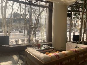 Cozy eating areas with a lovely street view at Terra in Sapporo