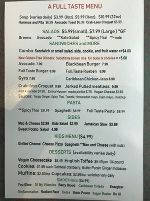 Menu at A Full Taste in Decatur