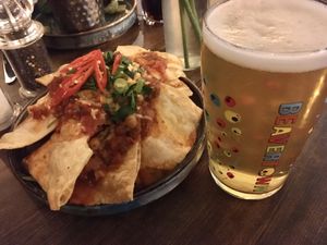 Vegan nachos and beer! at The Green Man in London