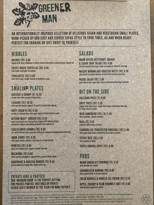 Menu at The Green Man in London