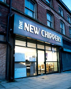 Outside the Chippery on Market Street, Wigan at The New Chippery in Wigan