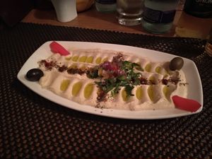 Delicious vegan hummus starter. at Med-One in Huddersfield