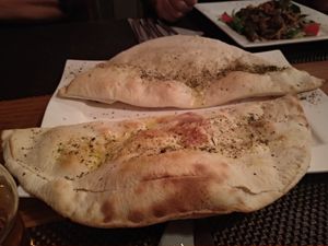 Vegan flatbread to go with the hummus starter. at Med-One in Huddersfield