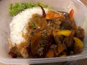 Packed Gong Bao Monkey Head Rice with own container  at D'Life Signature 蔬品軒 - Novena in Central Singapore