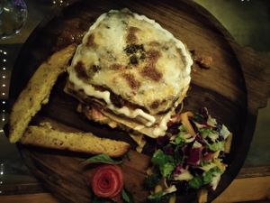 Vegan lasagna at Renaissance in Manali