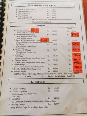 Menu with vegan options at Sempiternal  in Hikkaduwa