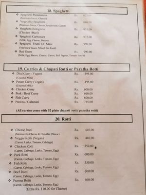 Menu with vegan options at Sempiternal  in Hikkaduwa