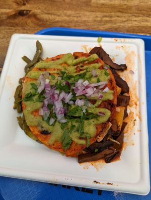 Nopales and mushroom al pastor quesatacos at La Vegana Mexicana in Santa Ana