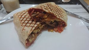 Vegan Breakfast Burrito at Dynamite Raw Cafe in Bury
