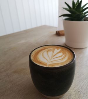 Flat white, oat milk of course! at Passiflora in Seaton
