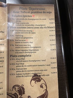 Vegetarian and vegan menu   at Khao Thip in Nancy
