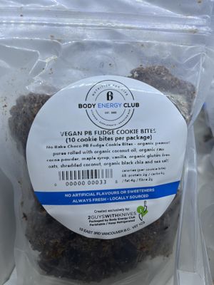 Vegan PB fudge cookie bites  at Body Energy Club - Davie St in Vancouver