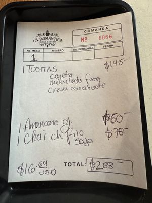 Receipt   at La Romántica in Puerto Vallarta