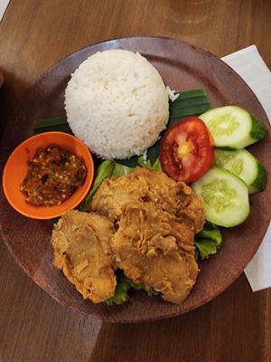 Nasi ayam geprek at Bakmie Garing Vegetarian in Jakarta