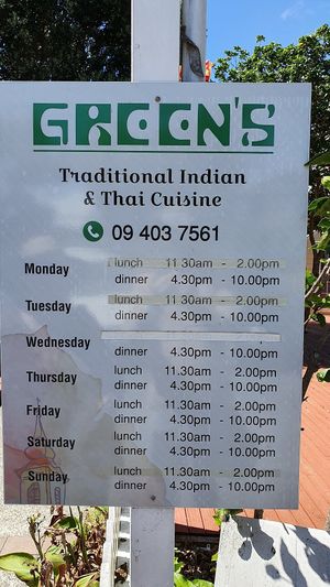 Greens in Russell ~ trading hours at Green's in Paihia