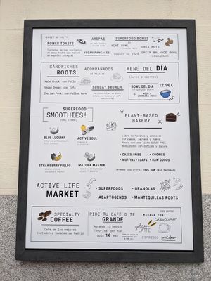 Menu at Roots LaMarca in Madrid