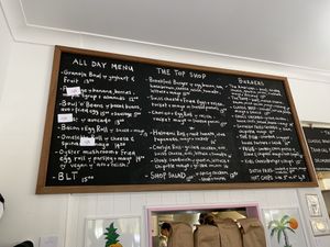 Menu at midday at Top Shop in Byron Bay
